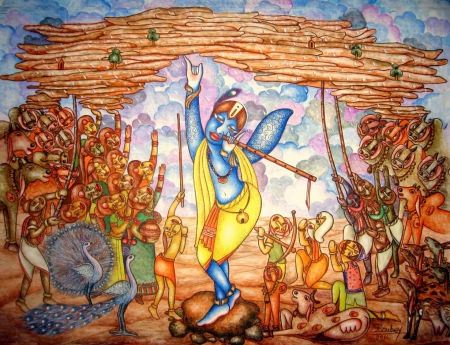 Lord Krishna And Govardhan Parvat