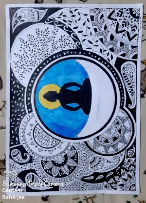 Buddha sittings on Moon