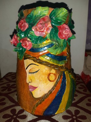 Lady Portrait Flower clay showpiece